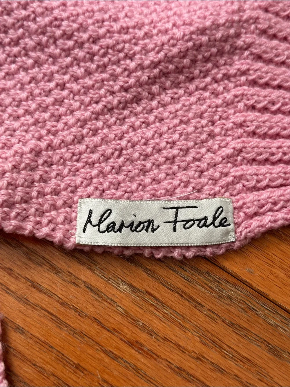 Marion Foale 100% Wool Pink Knit Scarf Made in England Textured Winter Wrap
